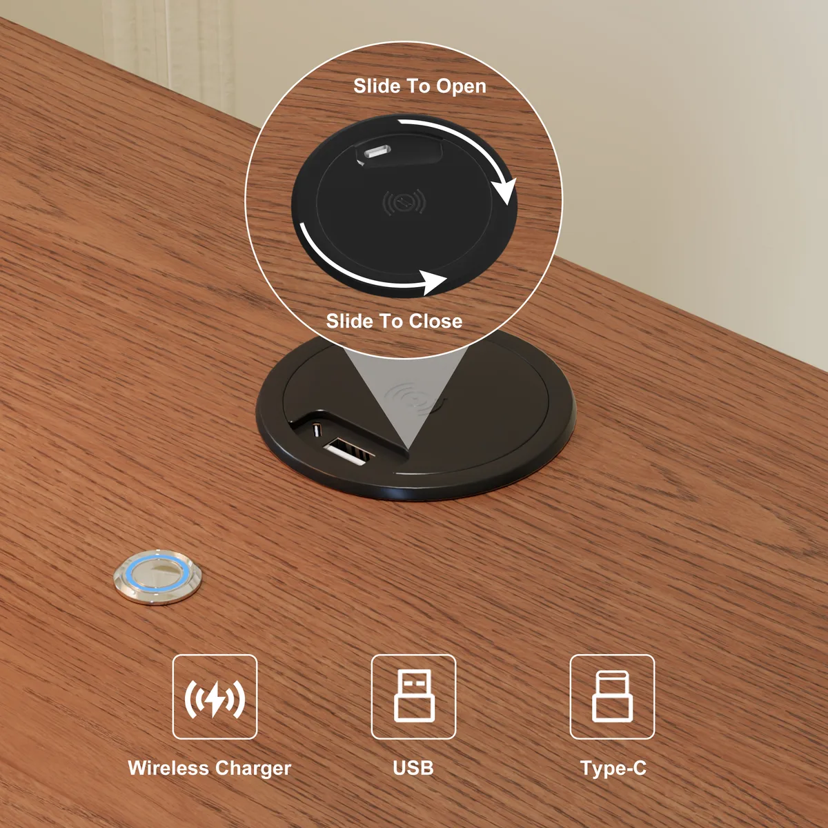 Haloa Walnut 3-Drawer LED Nightstand with Charging Station — image 7