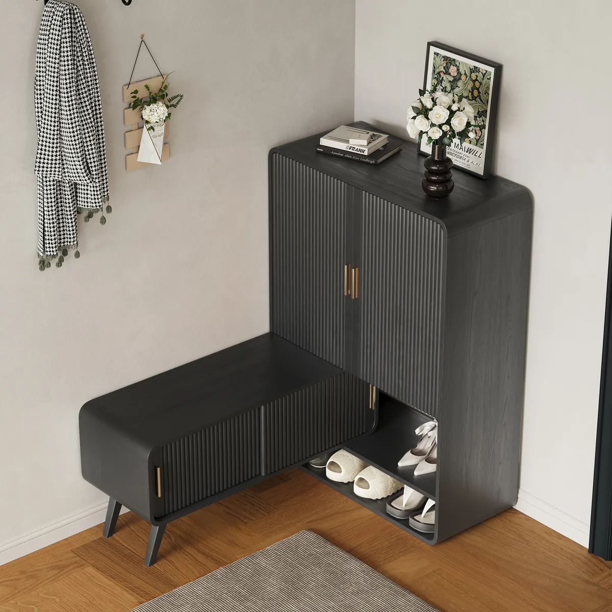 37" Warm White Shoe Storage Fluted Entryway Cabinet,Left Hand — image 18
