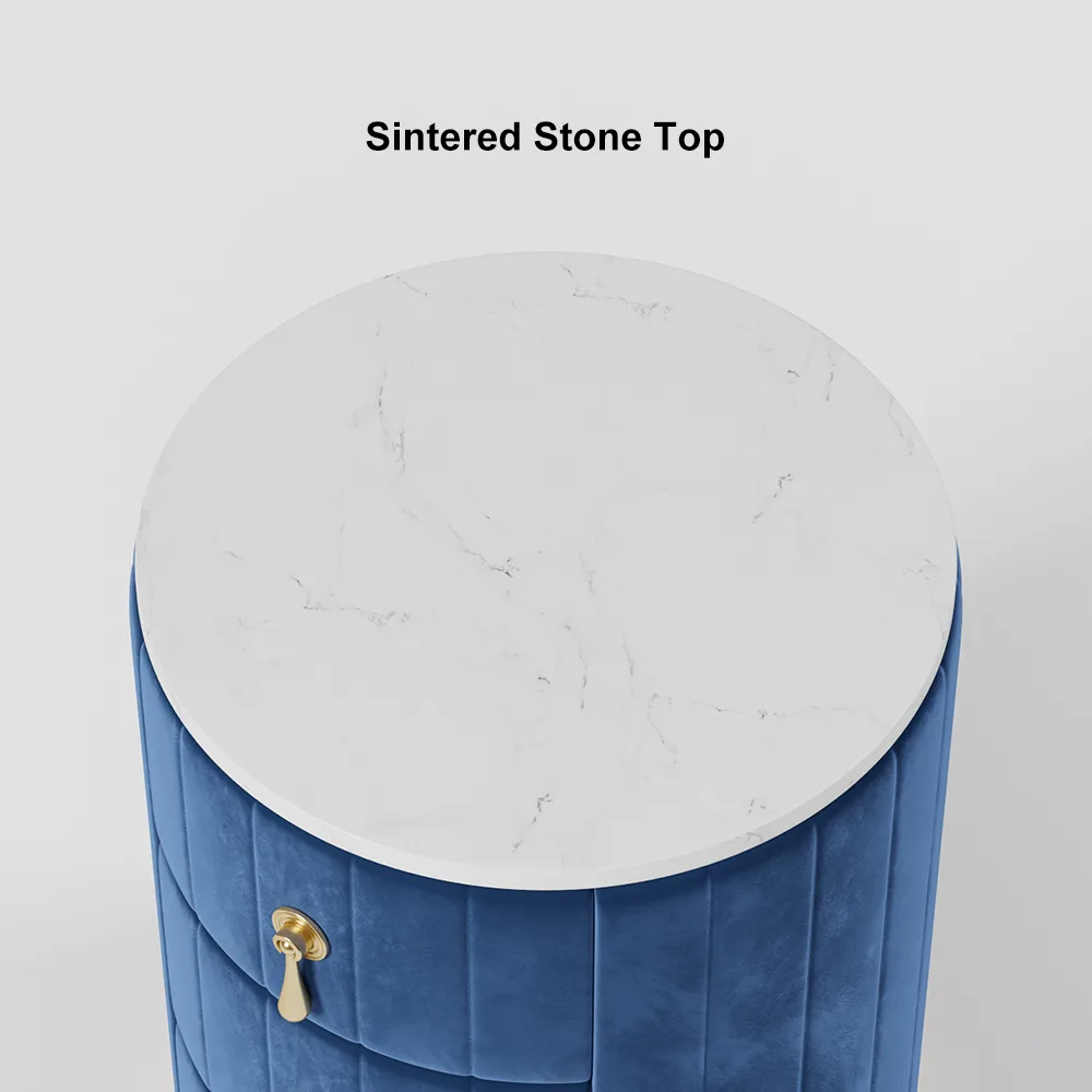 Modern Nightstand Gray Round Nightstand with 3 Drawers Nightstand with Storage — image 8