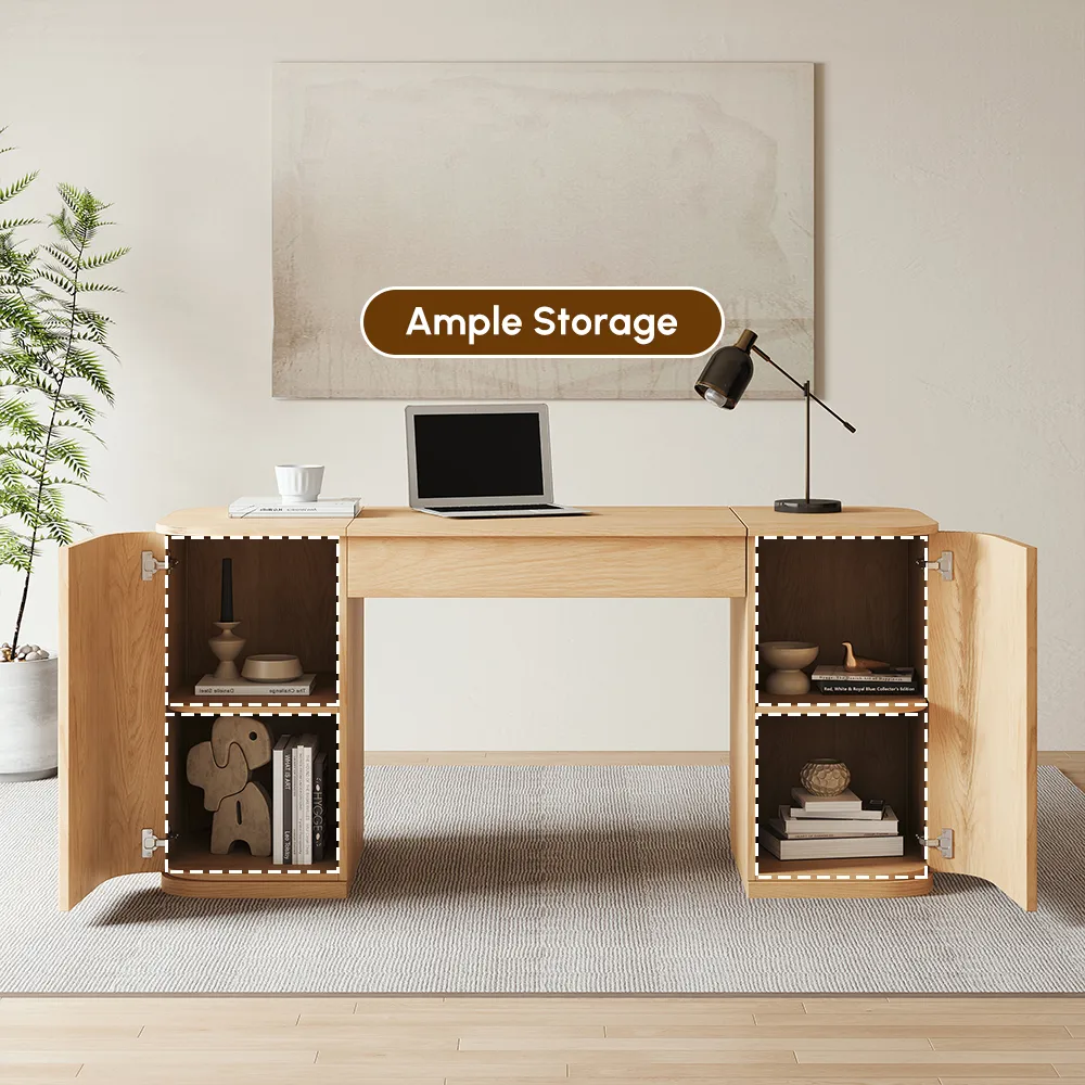 Modern 60" Black Standing Office Desk & Sliding Door Etagere Bookshelf — image 15