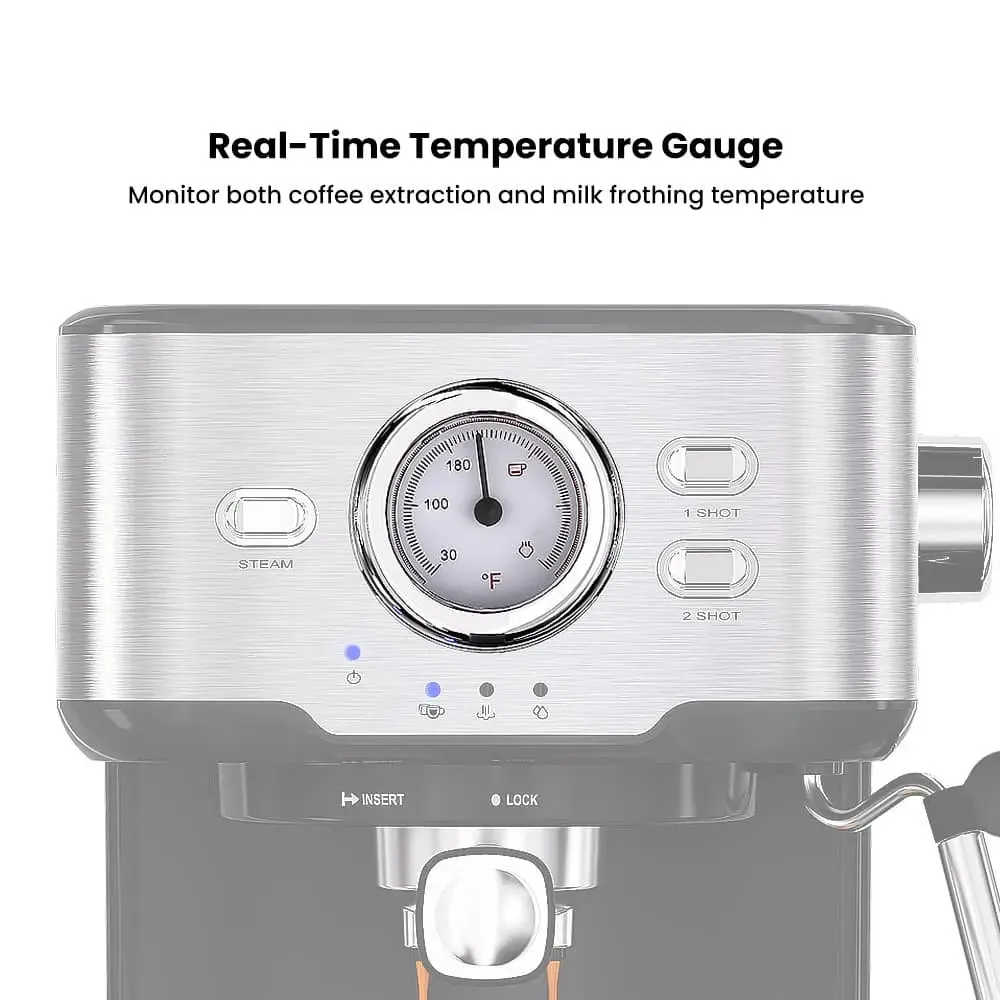 GEVI 2-in-1 Espresso Machine with Milk Frother Wand and Dual Temperature Control 20 Bar ECMD0 — image 3