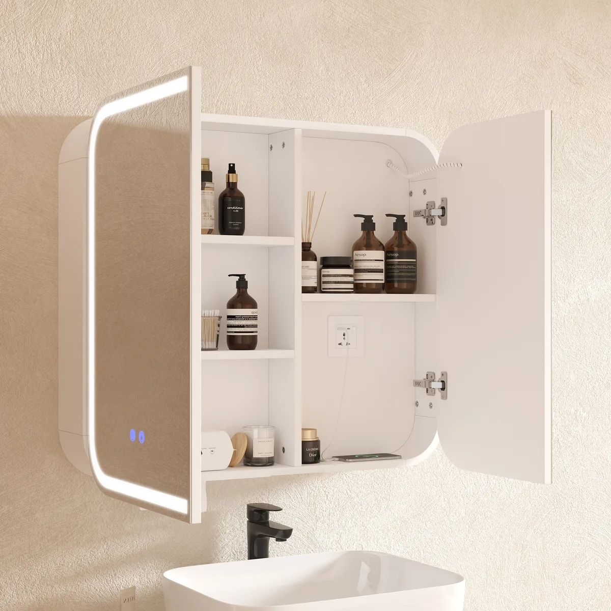 31" LED Bathroom Mirror Cabinet with Defogger, 3-Color Light, Tissue Slot — image 4
