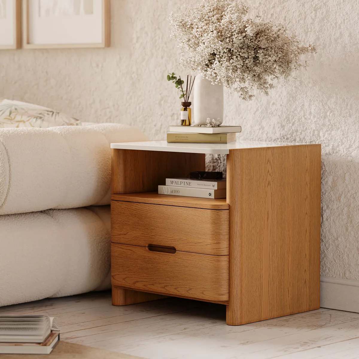 Modern Sintered Stone Top Nightstand with Drawers & — image 8