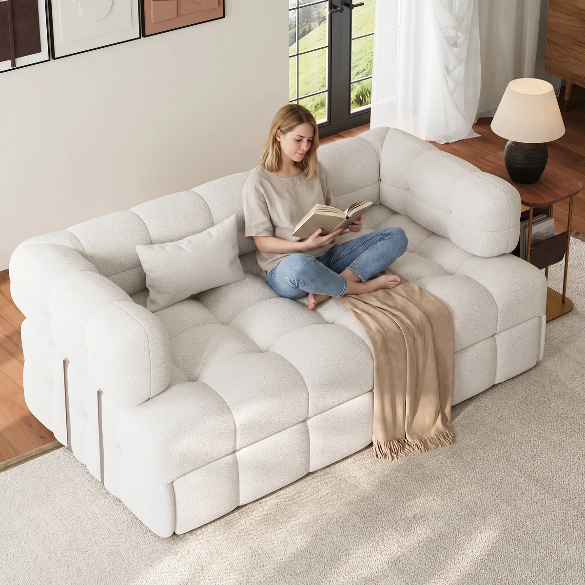 76" Queen Boucle Pull-out Sofa — image 12