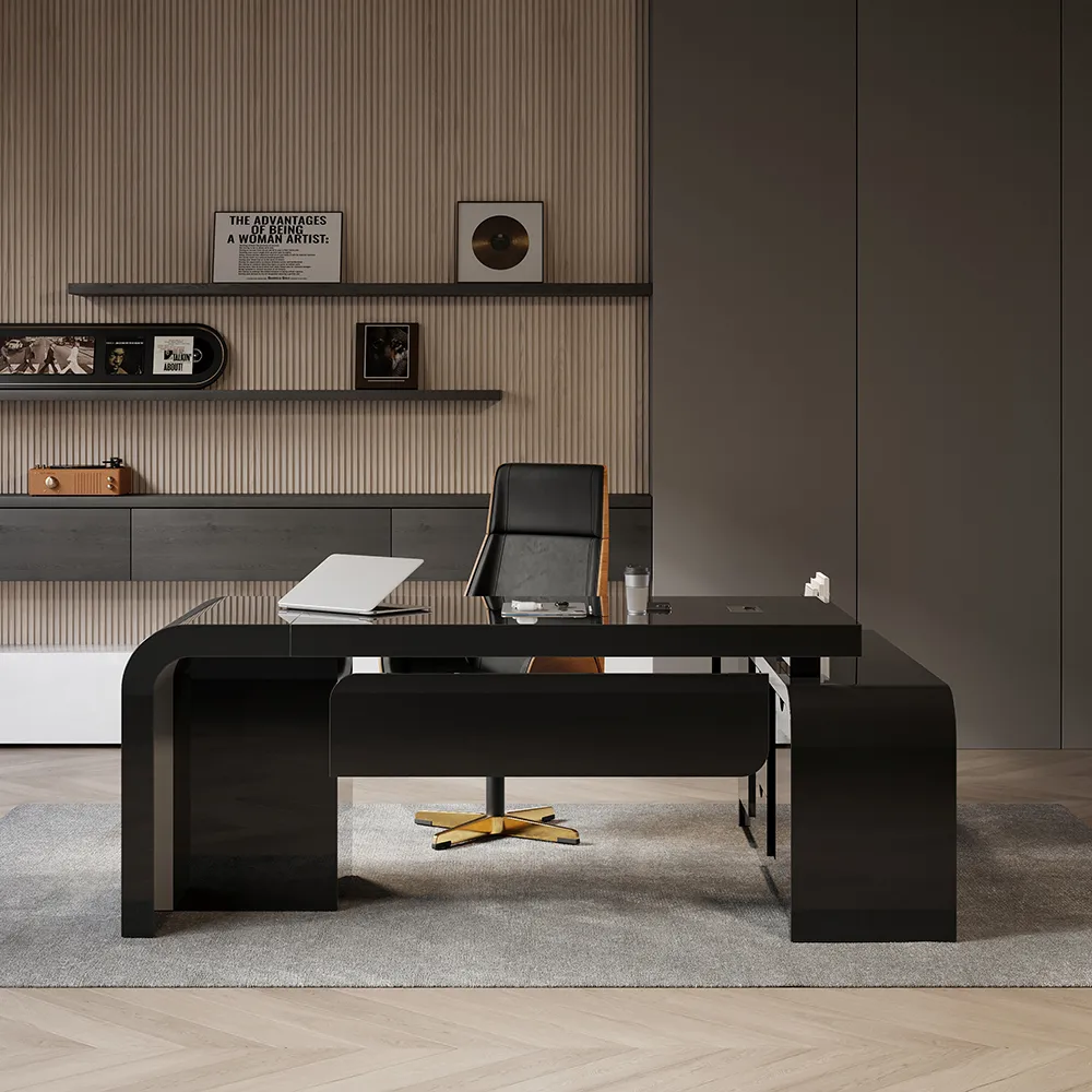 Chicent 71'' L-shaped Smoked Brown Computer Desk with Cabinet Left Hand — image 22
