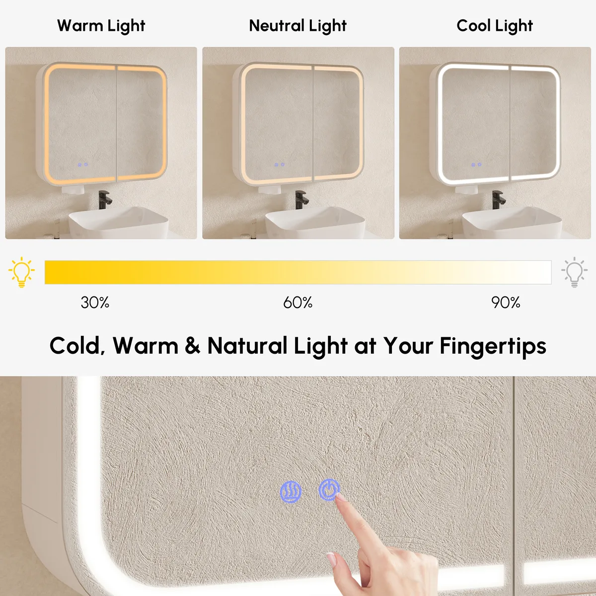 31" LED Bathroom Mirror Cabinet with Defogger, 3-Color Light, Tissue Slot — image 9