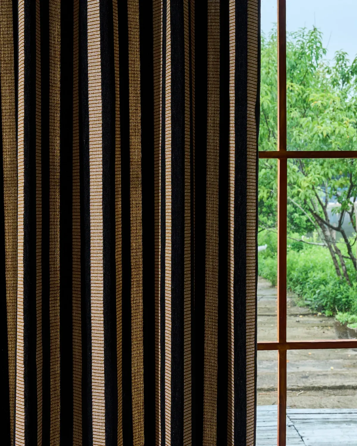 Renee Striped Linen Velvet Color Block Custom Curtain — image 2