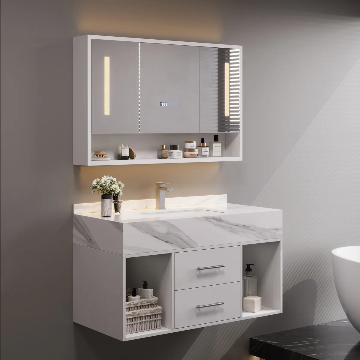 39" Black LED Medicine Cabinet with Adjustable Lighting, Demister & Digital Clock — image 29