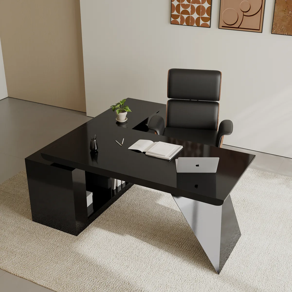 Modern White L-Shape Executive Left Hand Desk & Office Chair Set (70.9'') — image 25