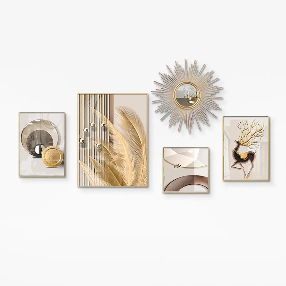 5-Piece Wall Art Set with Golden Accents Modern Abstract Designs for Luxurious Home Decor — image 7