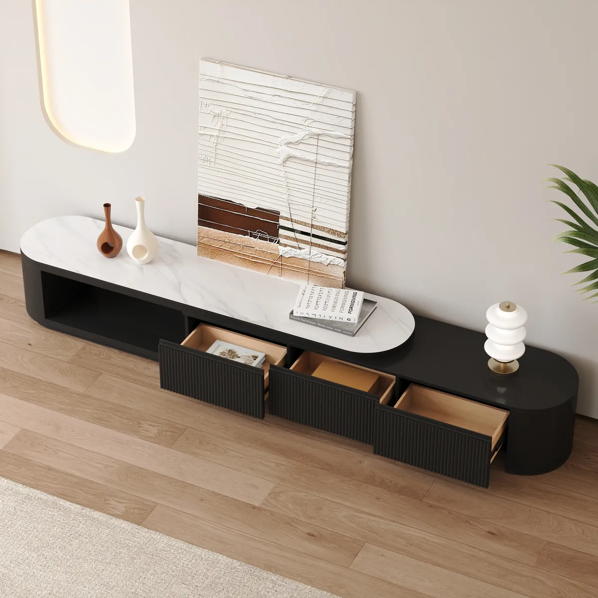 Velar Extendable Sintered Stone Top TV Stand with 3 Drawers(71"-114") — image 4