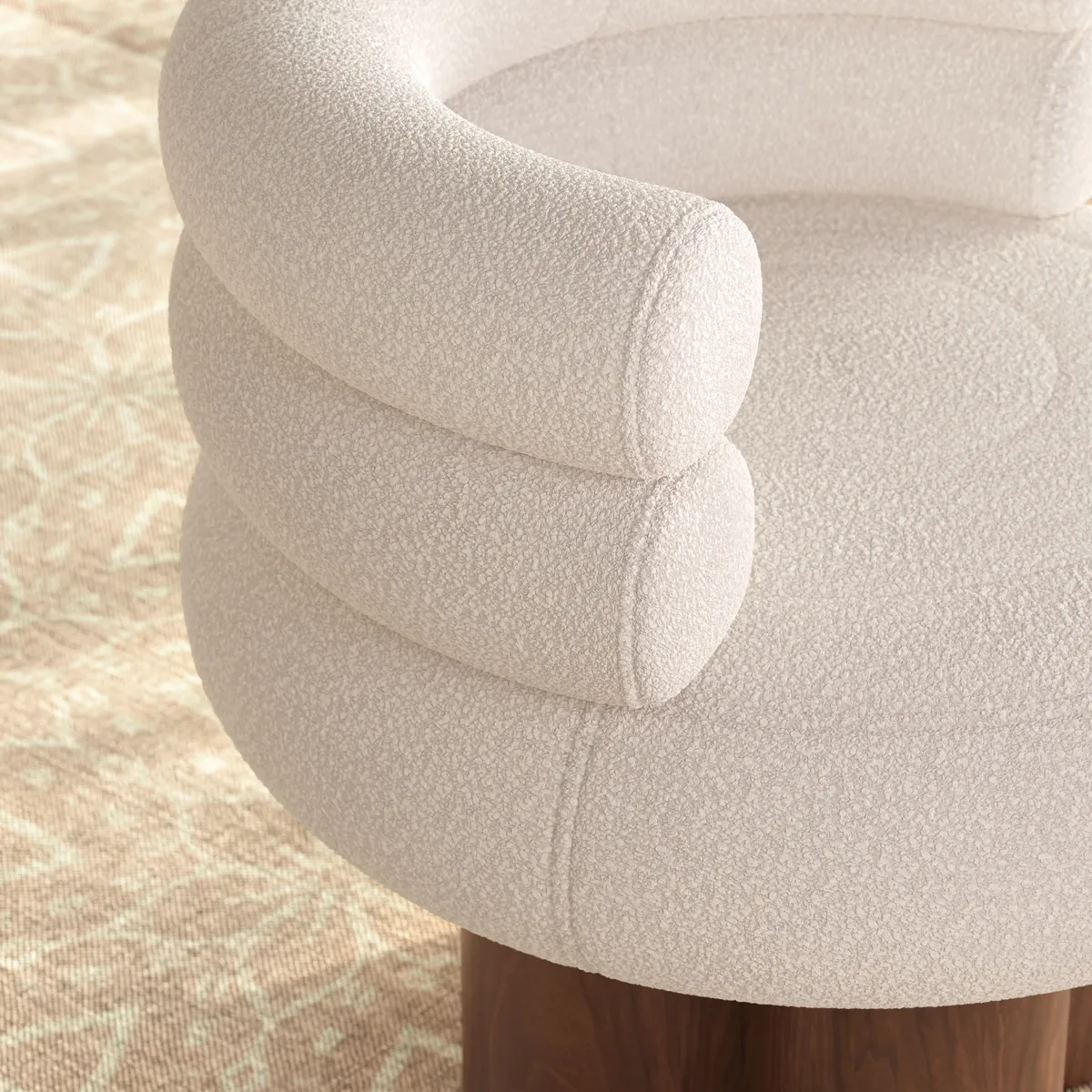 Swivel Solid Wood Base Accent Chair Boucle Armchair for Living Room in White (28" Wide) — image 9