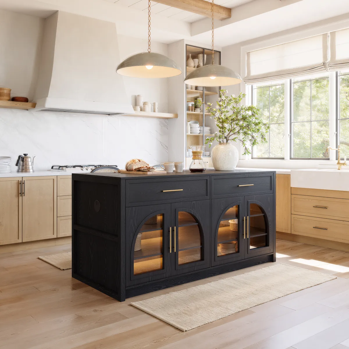 71" Modern Style Black Kitchen Islands with Glass Doors & Drawers — image 7