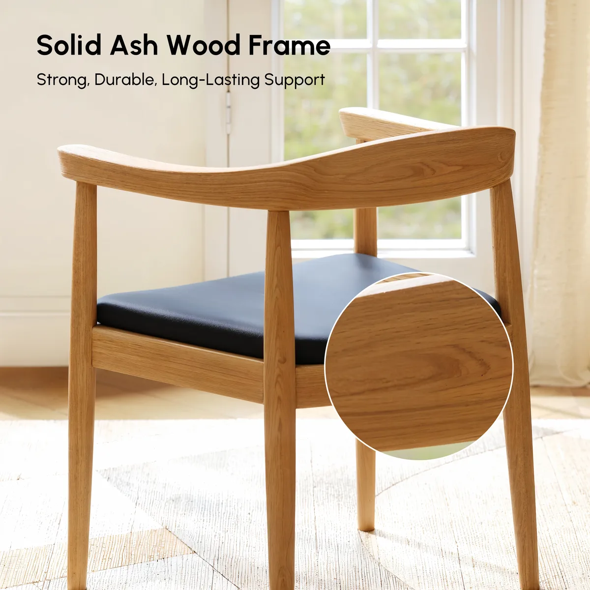 Modern Curved Back 4-Piece Dining Chair Upholstered Leather Walnut Wooden Armchair — image 6