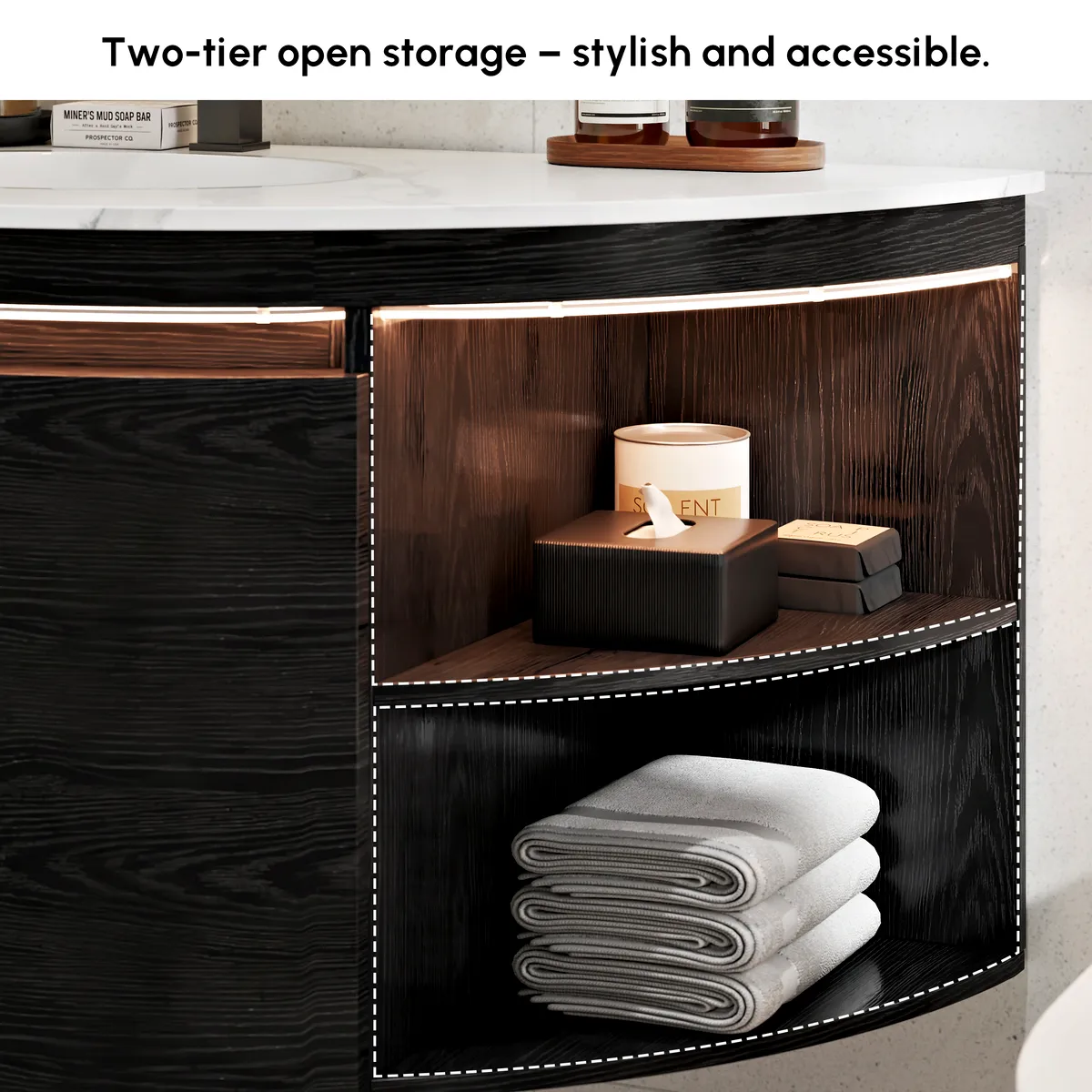36" Corner Bathroom Vanity with Storage & LED Sensor Light — image 7