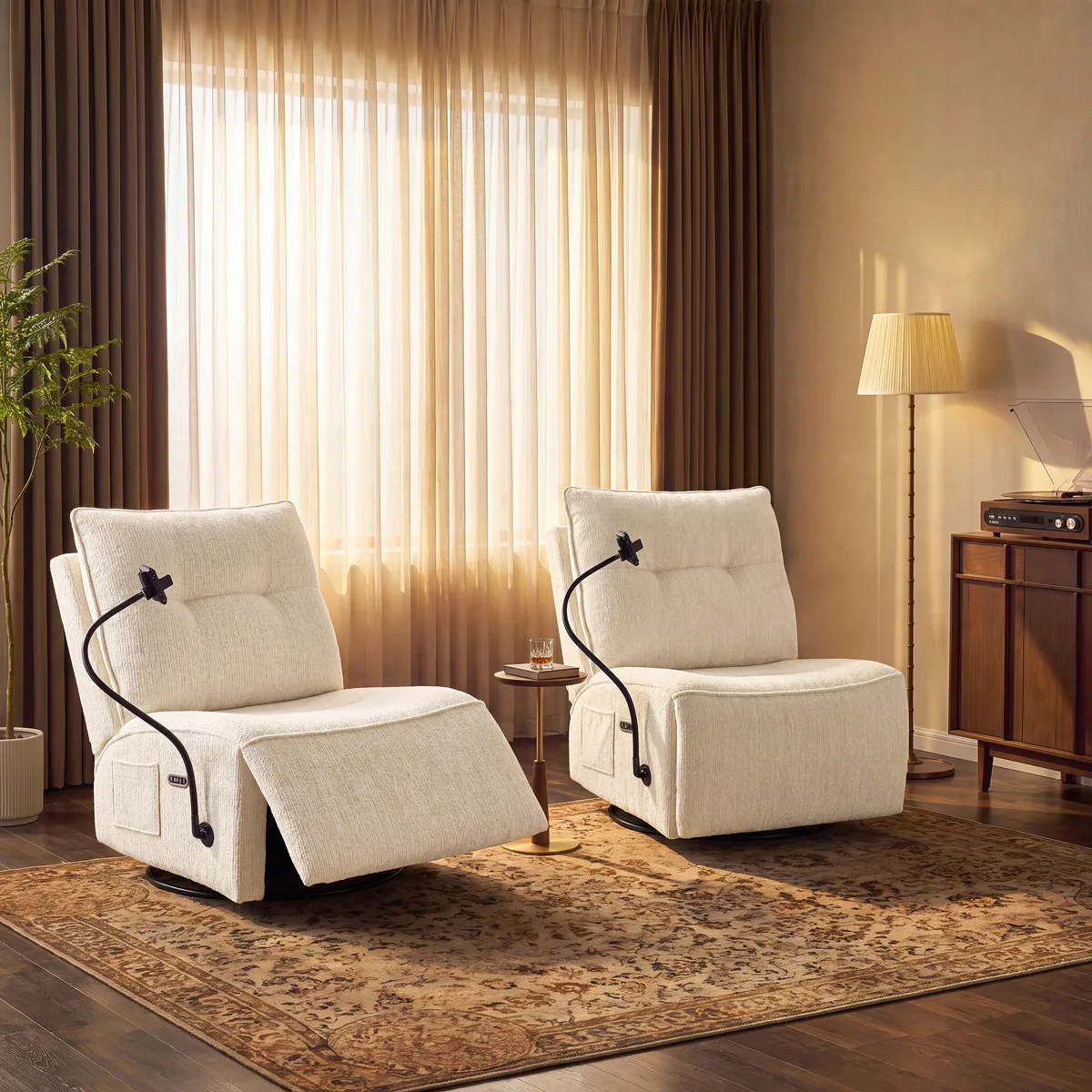 Performance Linen Power Swivel Rocker Recliner Accent Chair with Phone Holder — image 4