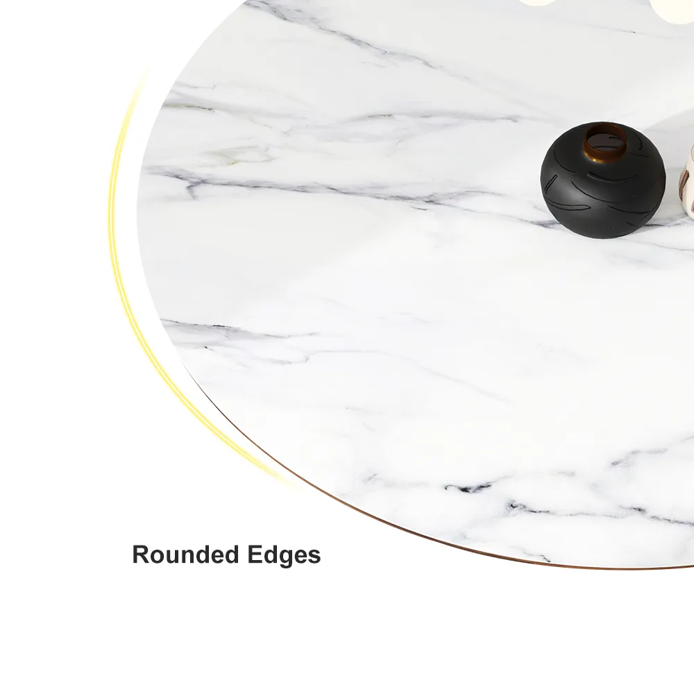 Round Dining Table Faux Marble Top Wooden Base for 6 Mid-Century Modern — image 6