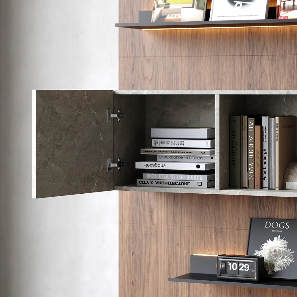 5-Tier Modern Walnut Floating Bookshelf with Storage and LED Bookcase — image 7