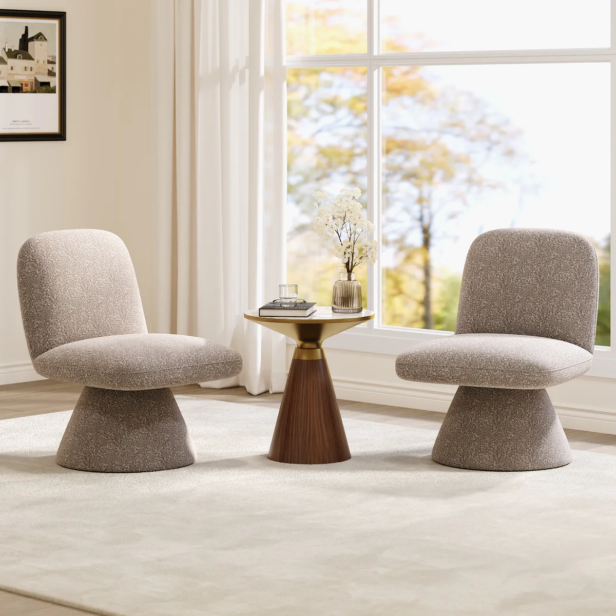 18" Modern Orange Boucle Swivel Accent Chair Sculptural L-Shaped Slipper Lounge Chair — image 4