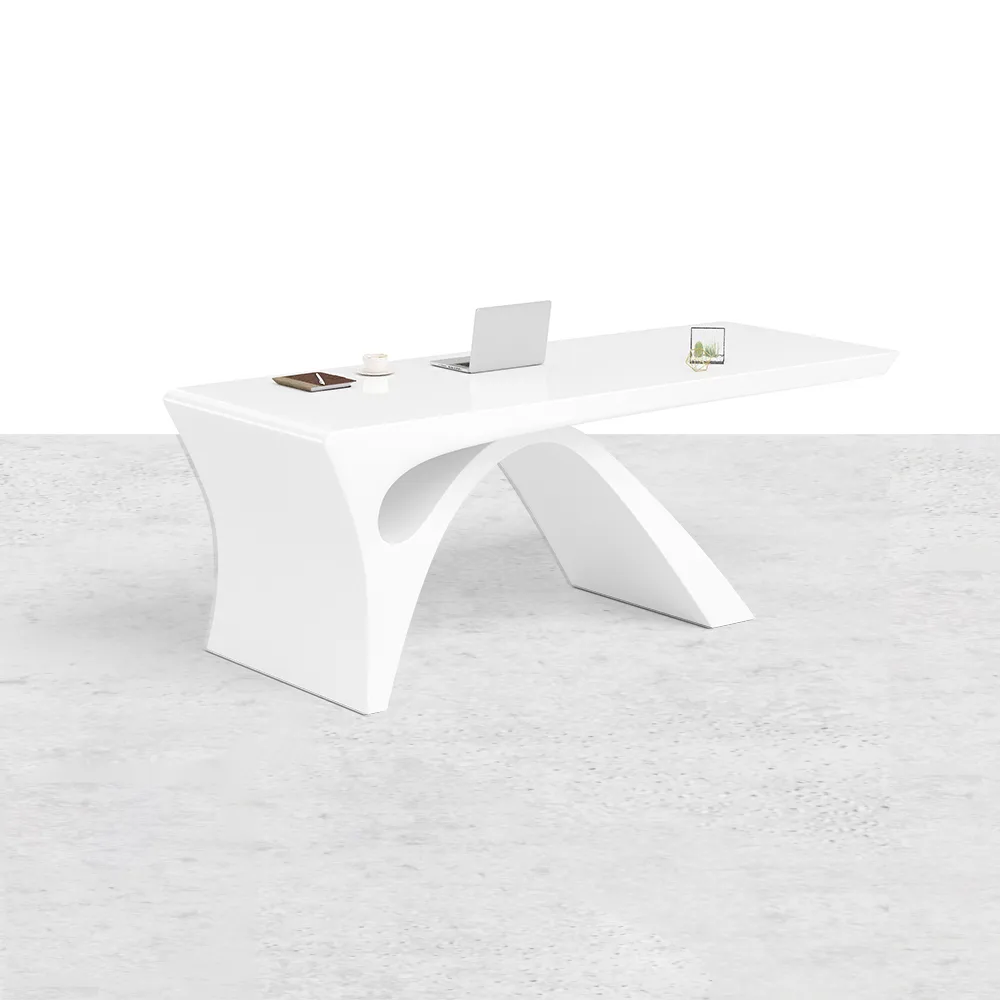 55" Modern White Computer Desk & Leather Office Desk Chair Set High Back Adjustable — image 5