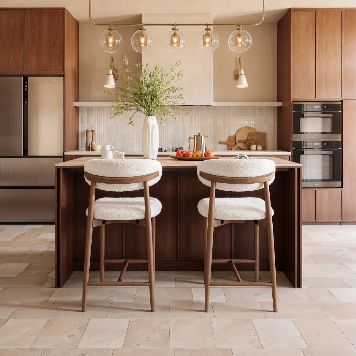 Modern 72" Faux Travertine Sintered Stone Kitchen Island with Storage & LED Light — image 6