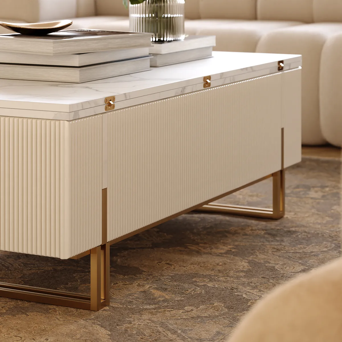 47.2" Fluted Lift-Top Coffee Table with 2 Drawers — image 9