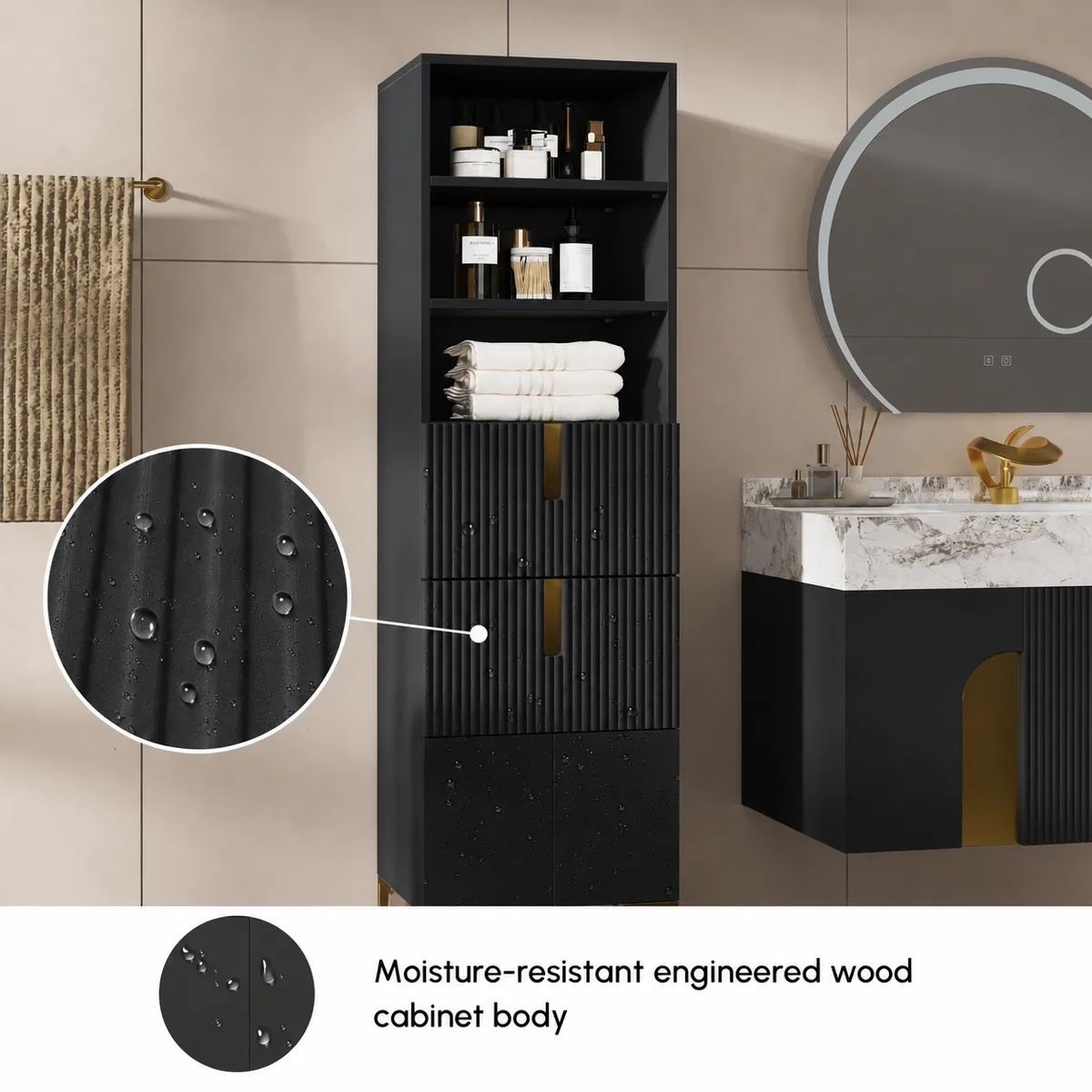 Artis 59" Bathroom Storage Cabinet – Freestanding Linen Tower with 2 Drawers & 2 Doors — image 7