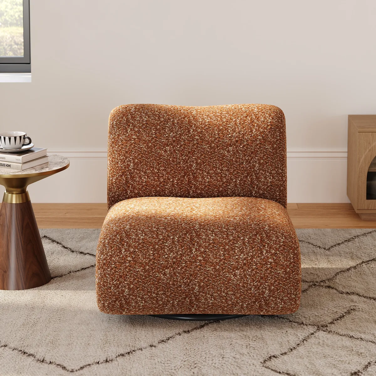 Modern 17" Performance Boucle Swivel Slipper Accent Chair — image 2