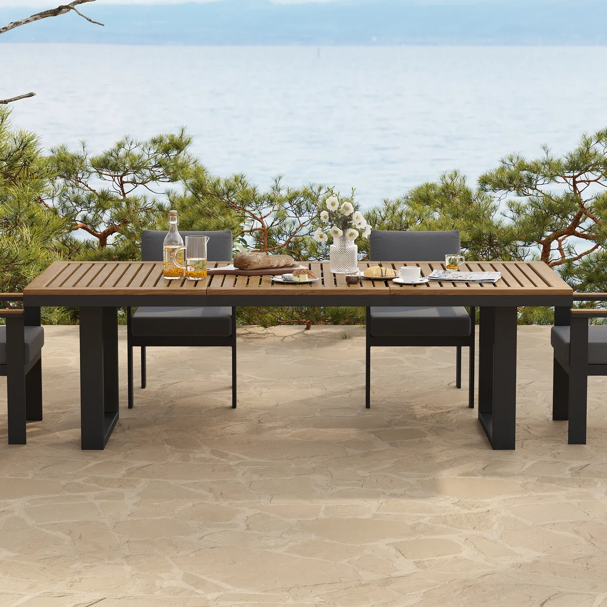 Tevara 6-Person Rectangle Teak & Aluminum Outdoor Patio Dining Table — image 24