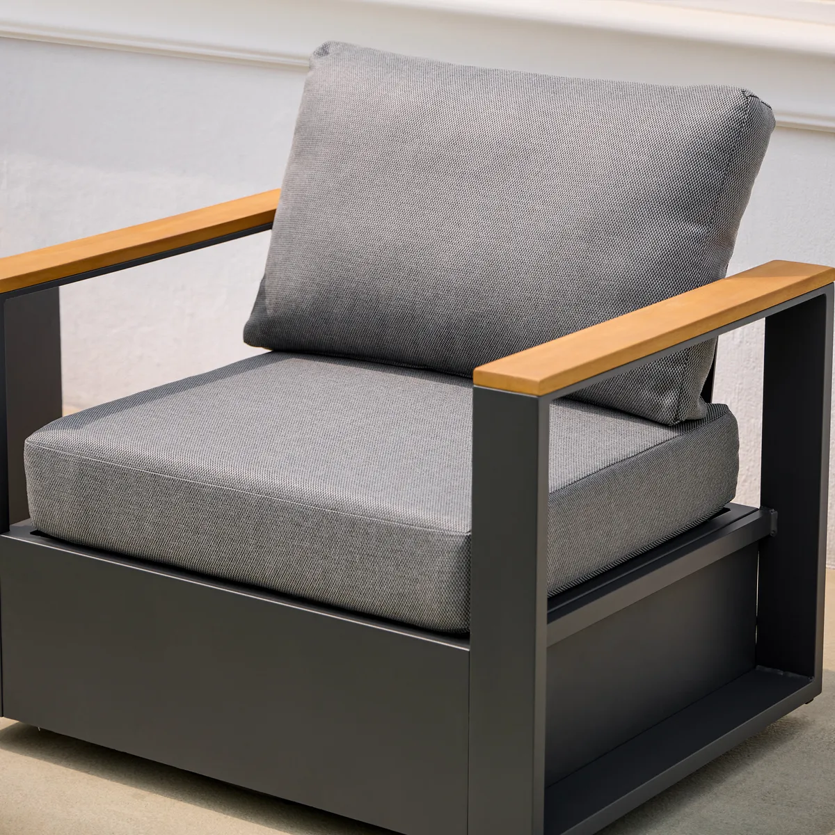 Tevara Teak & Aluminum Outdoor Swivel Chair Modern Yard & Patio Furniture in Gray Cushion Included — image 20