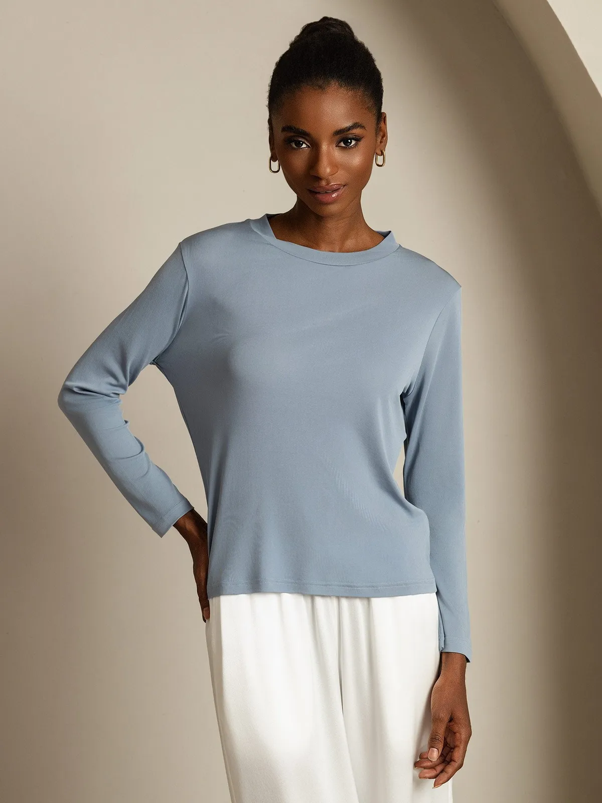100% Mulberry Silk Long Sleeve Round Neck Women's Top — image 3