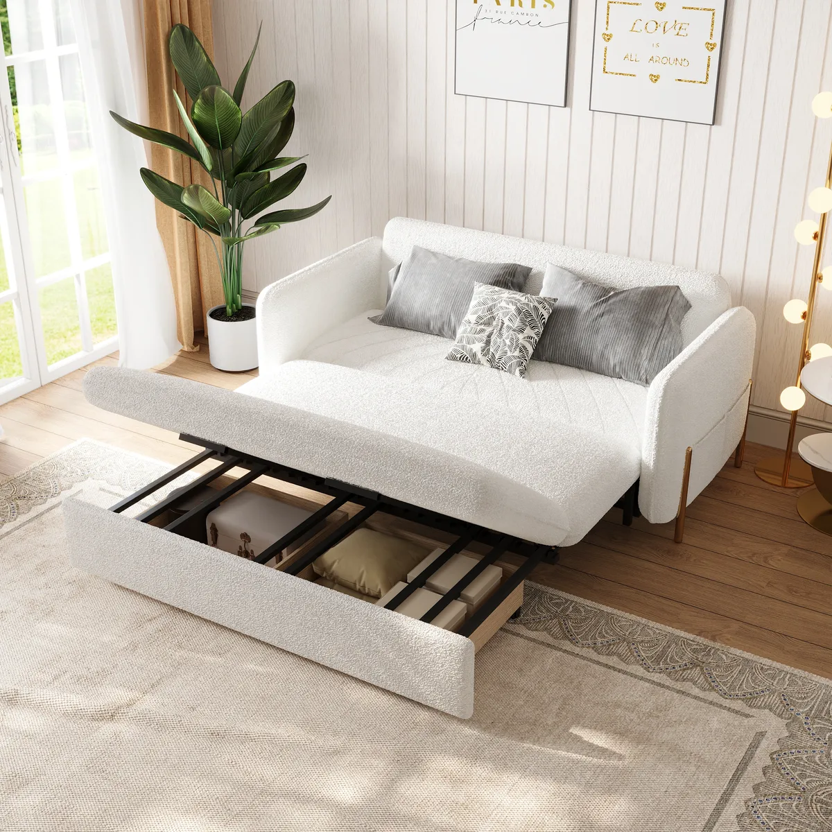 68" Full 2-Seater Boucle Convertible Sleeper Sofa — image 2