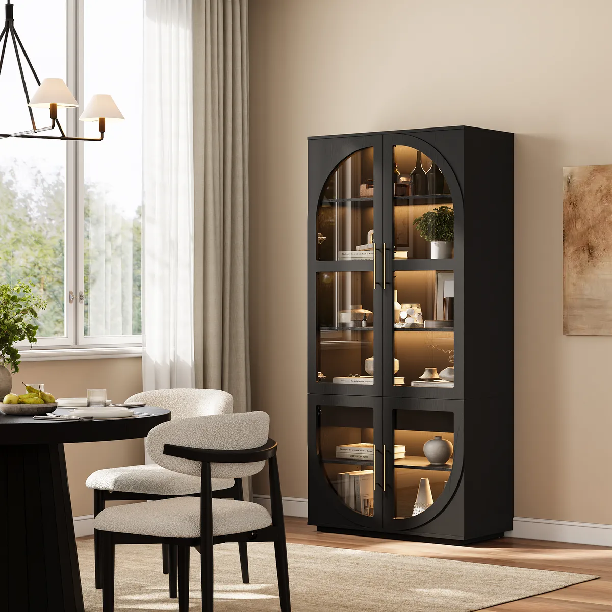 Arune Glass Tall Display Cabinet with Drawers & LED Light — image 7