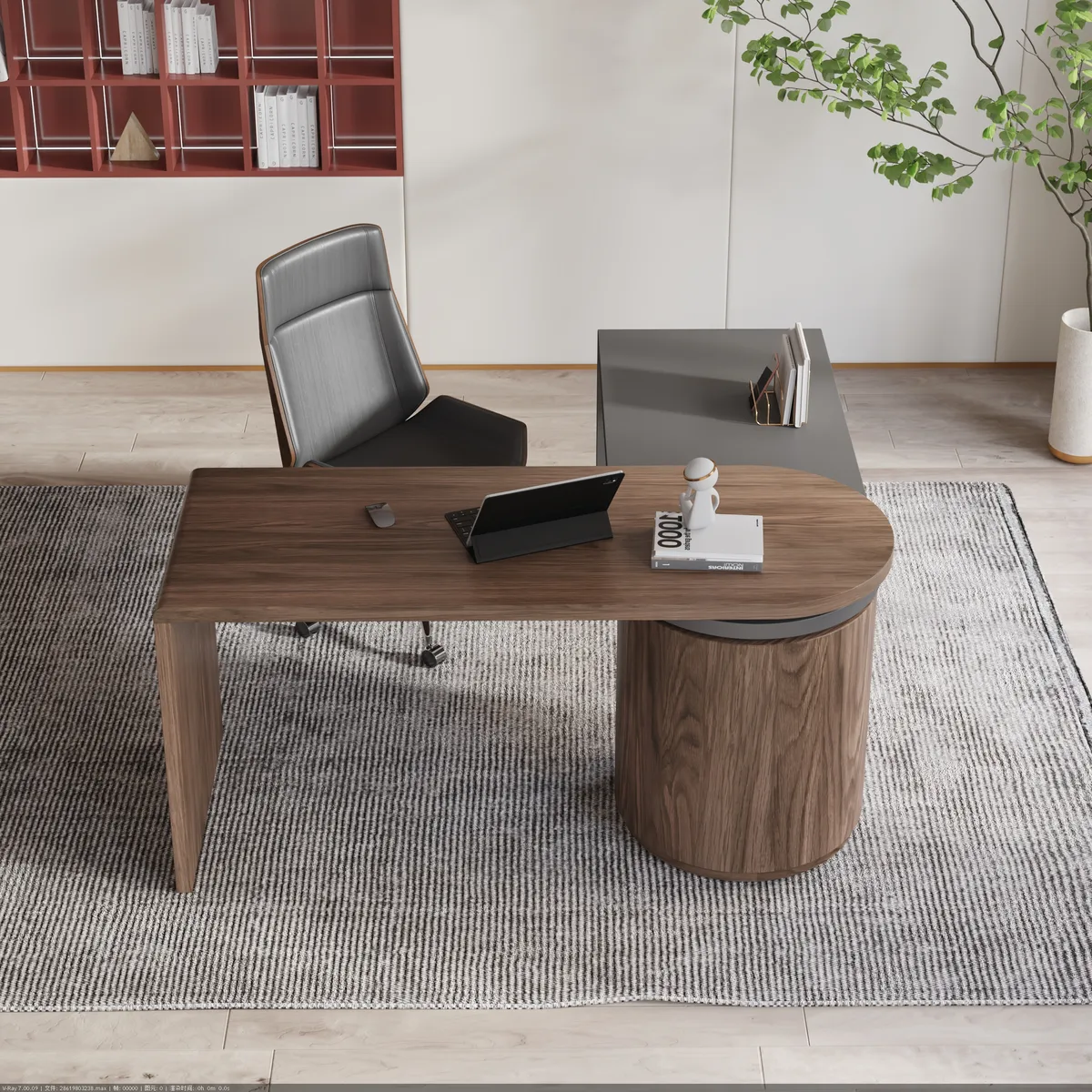 Modern 60" L-Shaped Walnut Office Desk with Drawers, Rotating Design — image 25