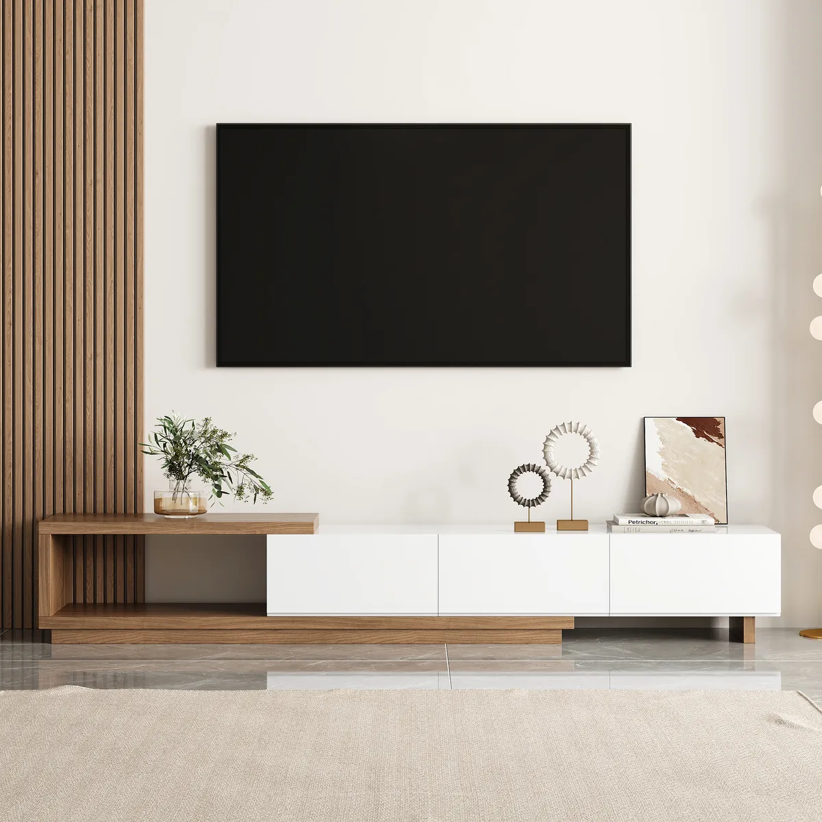 Living Room Cabinet Set Extendable TV Stand & Retracted Coffee Table Set — image 6