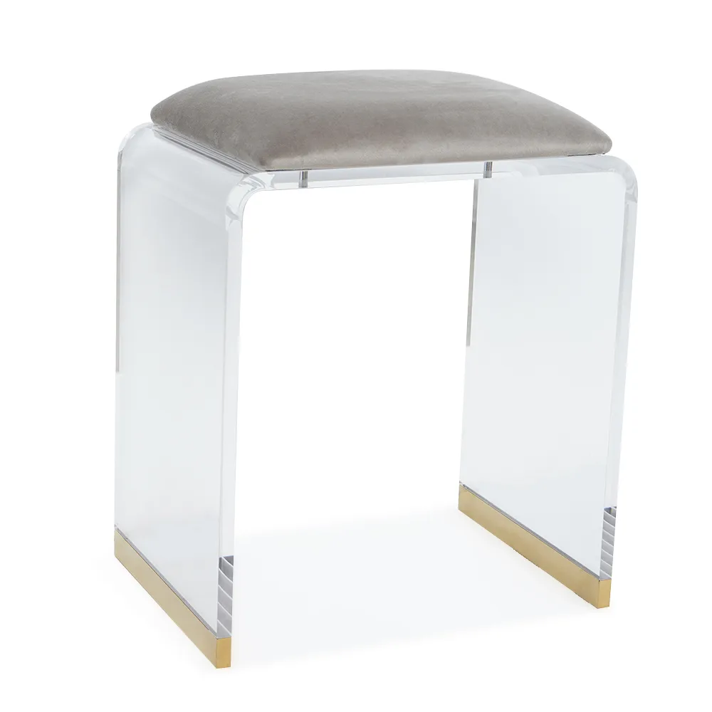 Velvet Upholstered and Acrylic Frame Makeup Vanity Stool Gray and Clear Ottoman — image 4