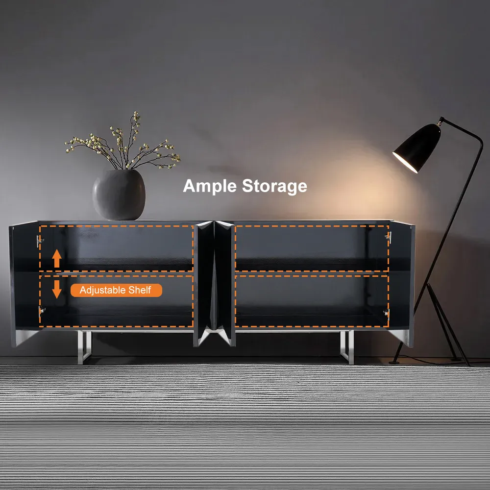 71" Modern Black Buffet Sideboard Kitchen Cabinet with 4 Doors Adjustable Shelves — image 5