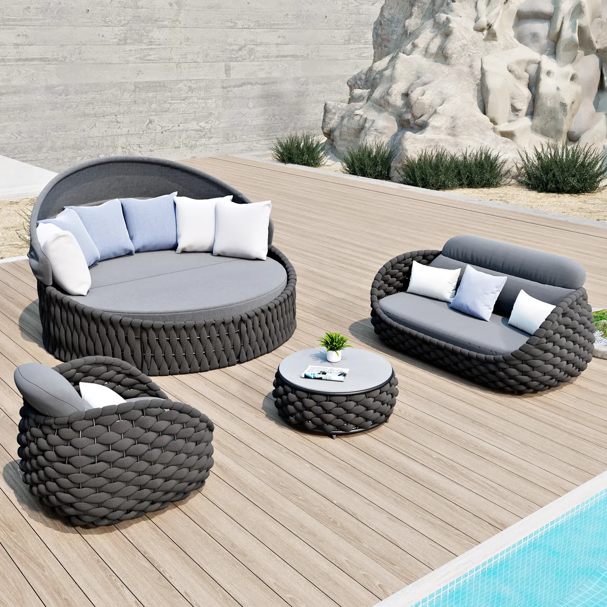 Cocaro Round Garden Polyrattan Sun Island with Roof and Weatherproof Cover — image 16