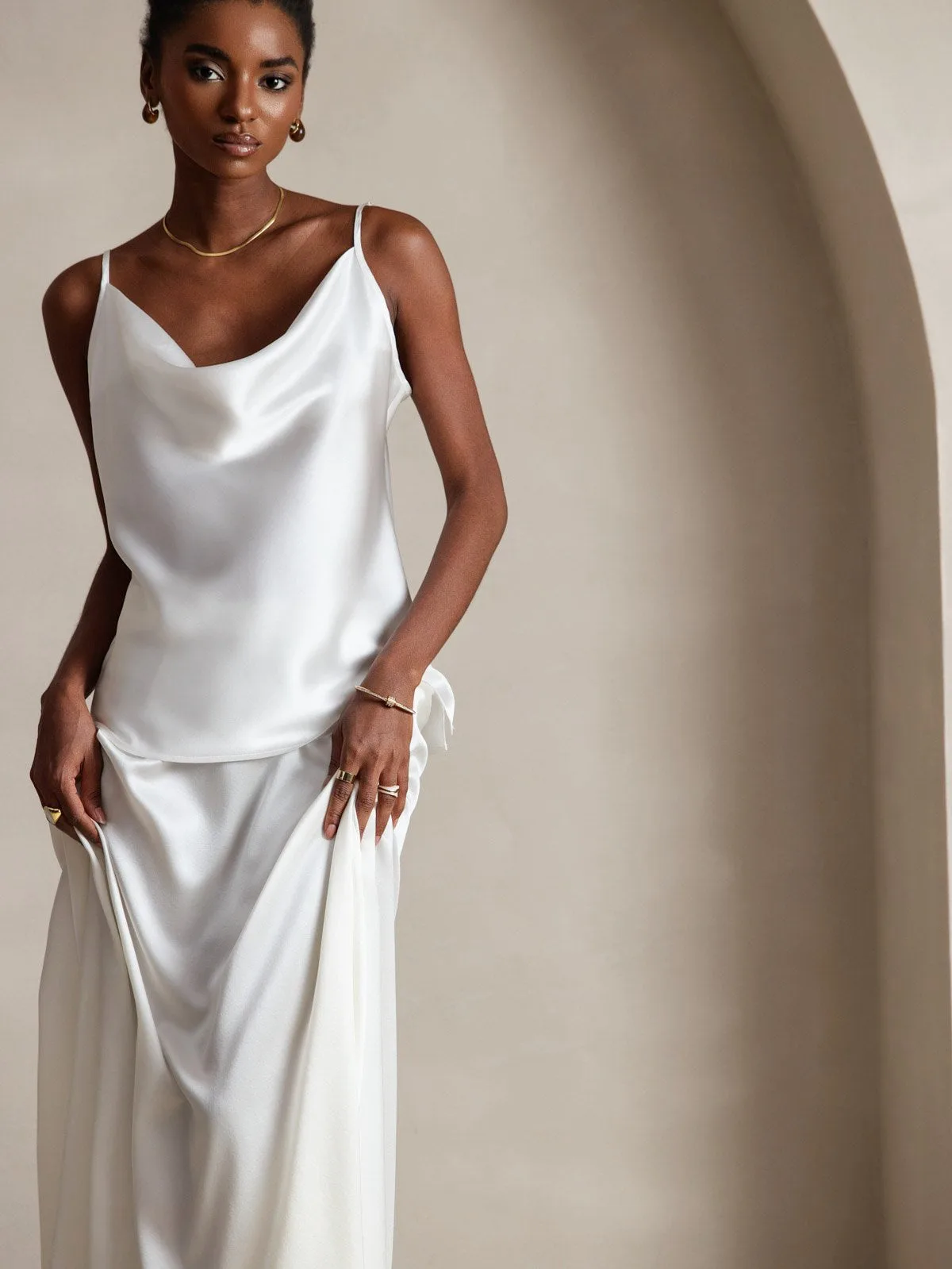 19Momme Silk Spaghetti Strap Cowl Neck Camisoles Top — image 3