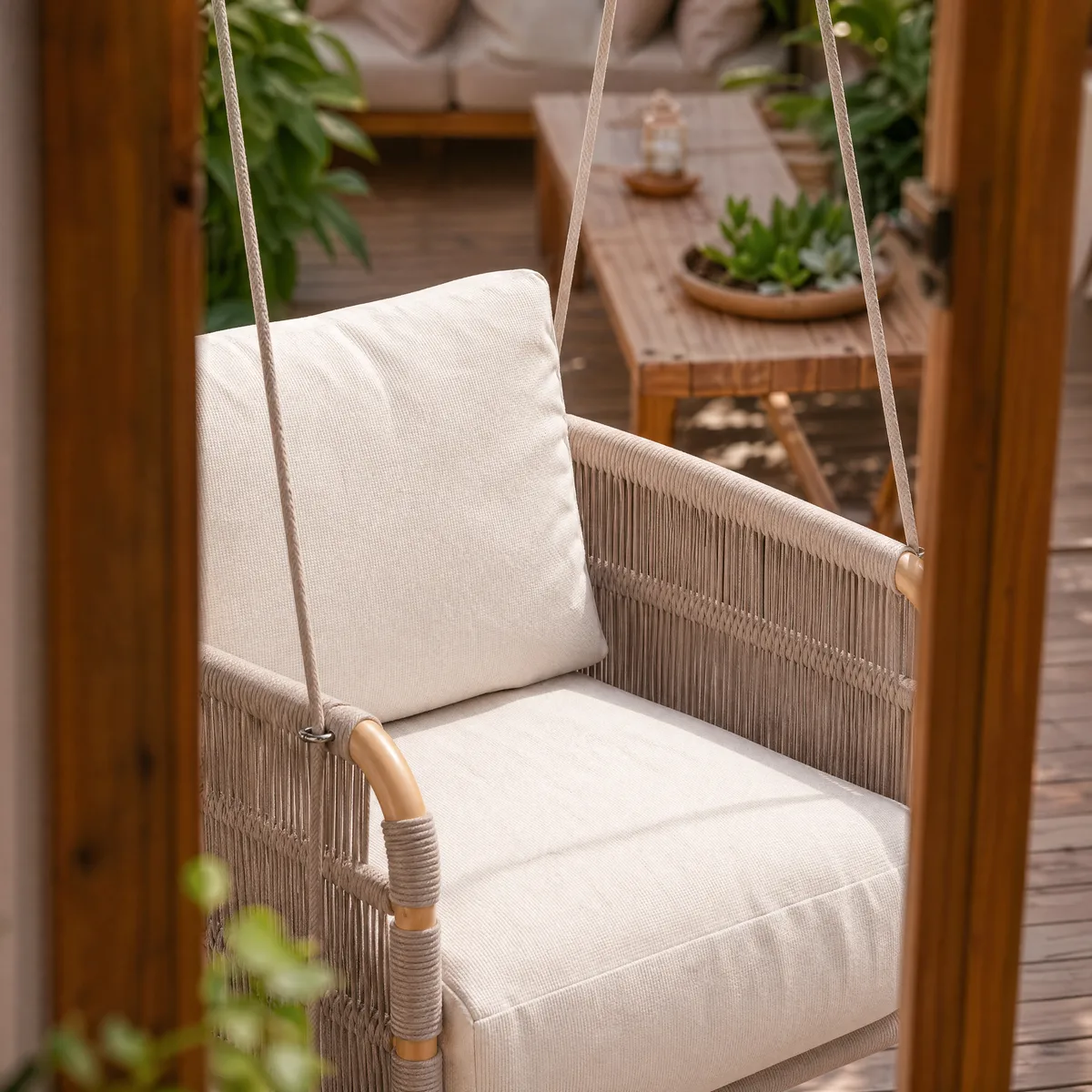 Costra 2-Seater Outdoor Aluminum Handwoven Rope Hanging Swing Chair — image 18