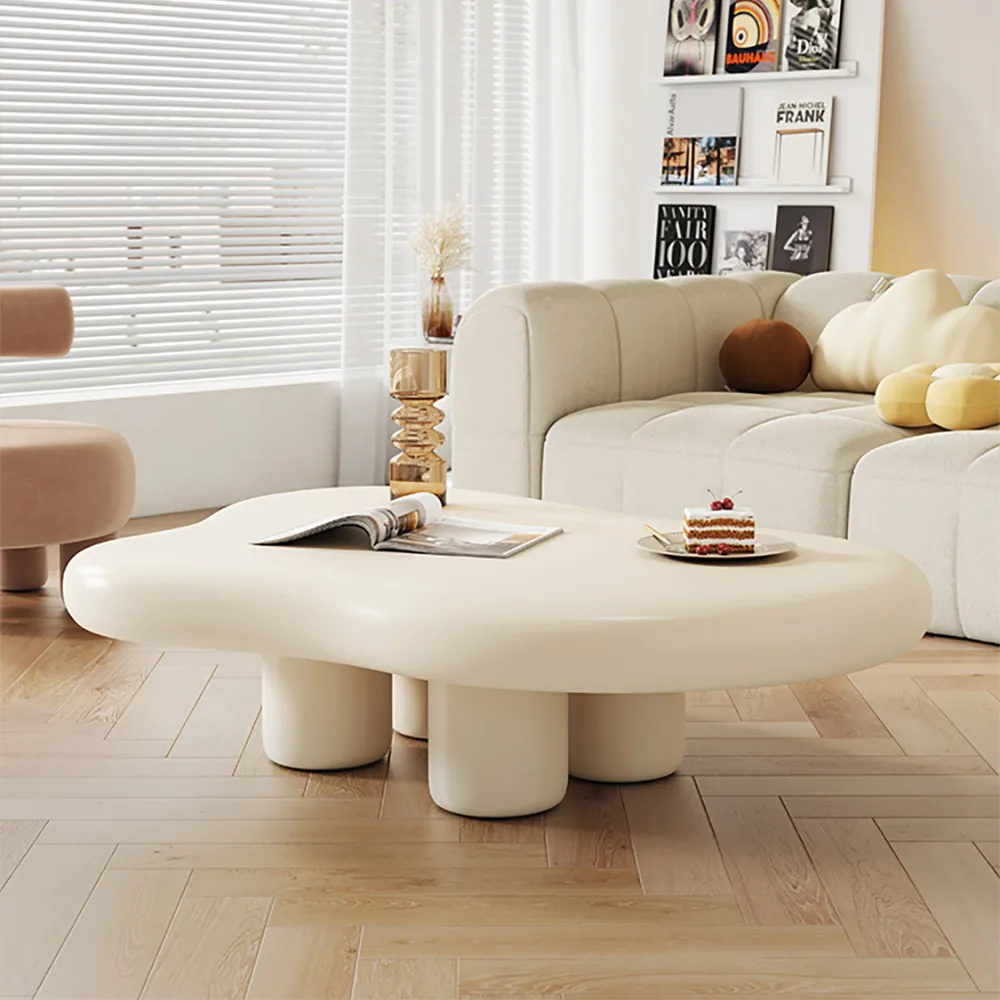 39" Modern Matte Wood Abstract Coffee Table in Off White with 4 legs — image 3