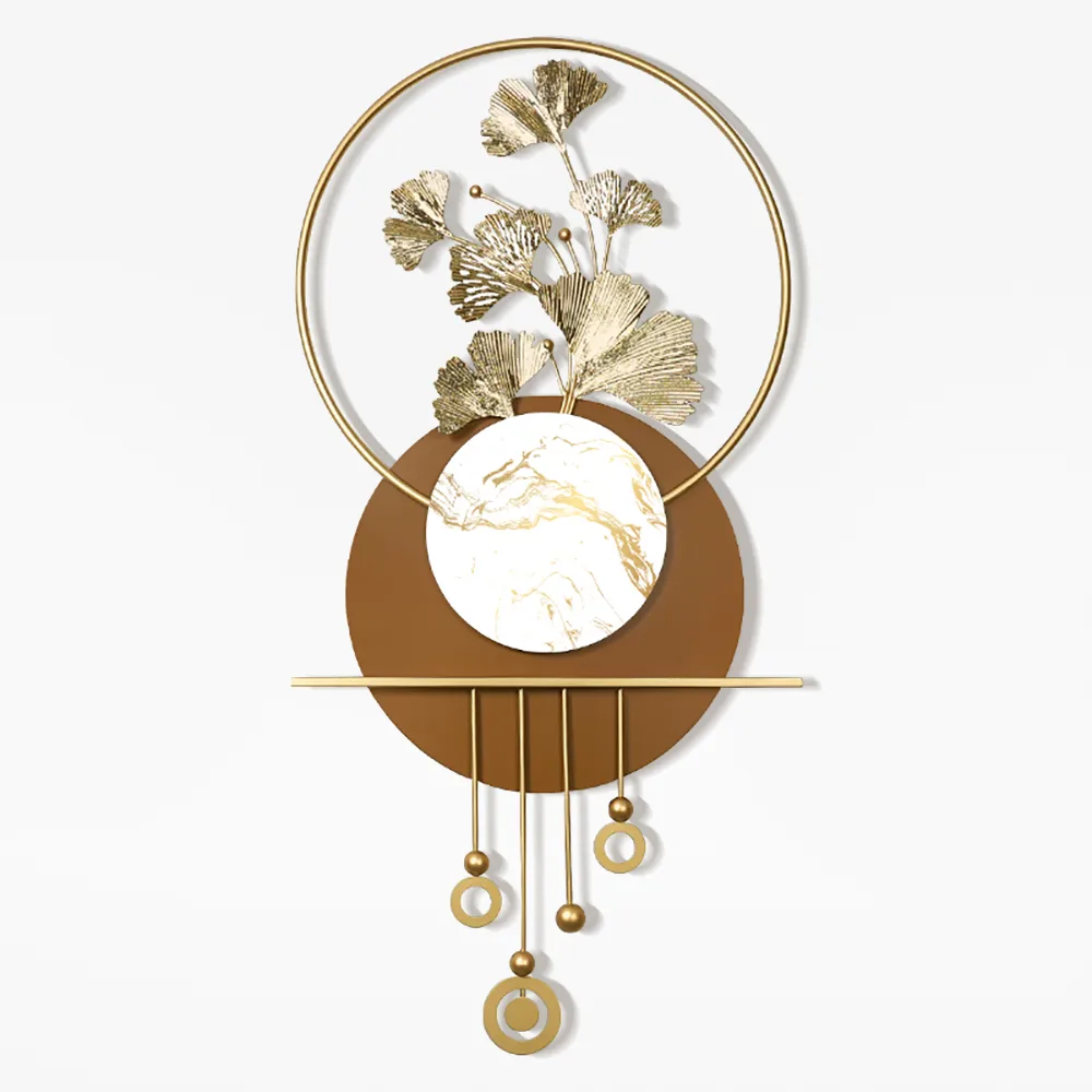 46.5" Modern Metal Wall Decor with Elegant Gold Ginkgo Leaf & Marble for Living Room — image 6