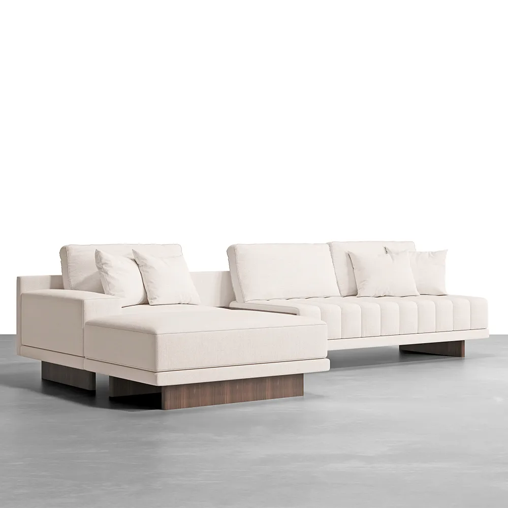 Modern Living Room Couch Set Fabric L-Shaped White Modular Sectional Sofa & Wood Block Coffee Table — image 21