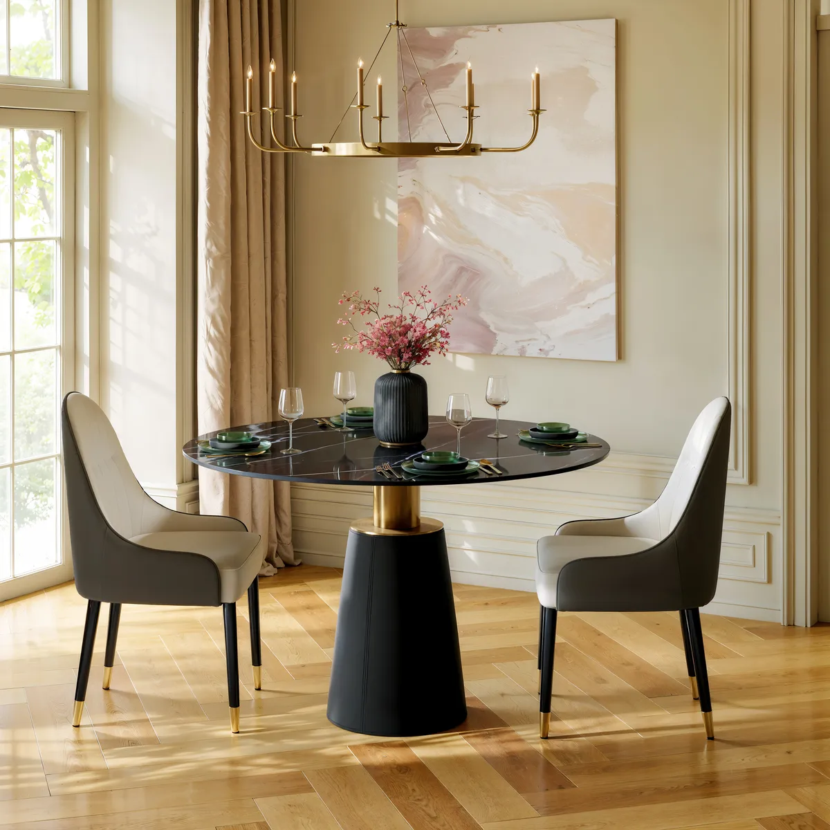 Dining Set 39" Sintered Stone Dining Table with 2 Chairs — image 3