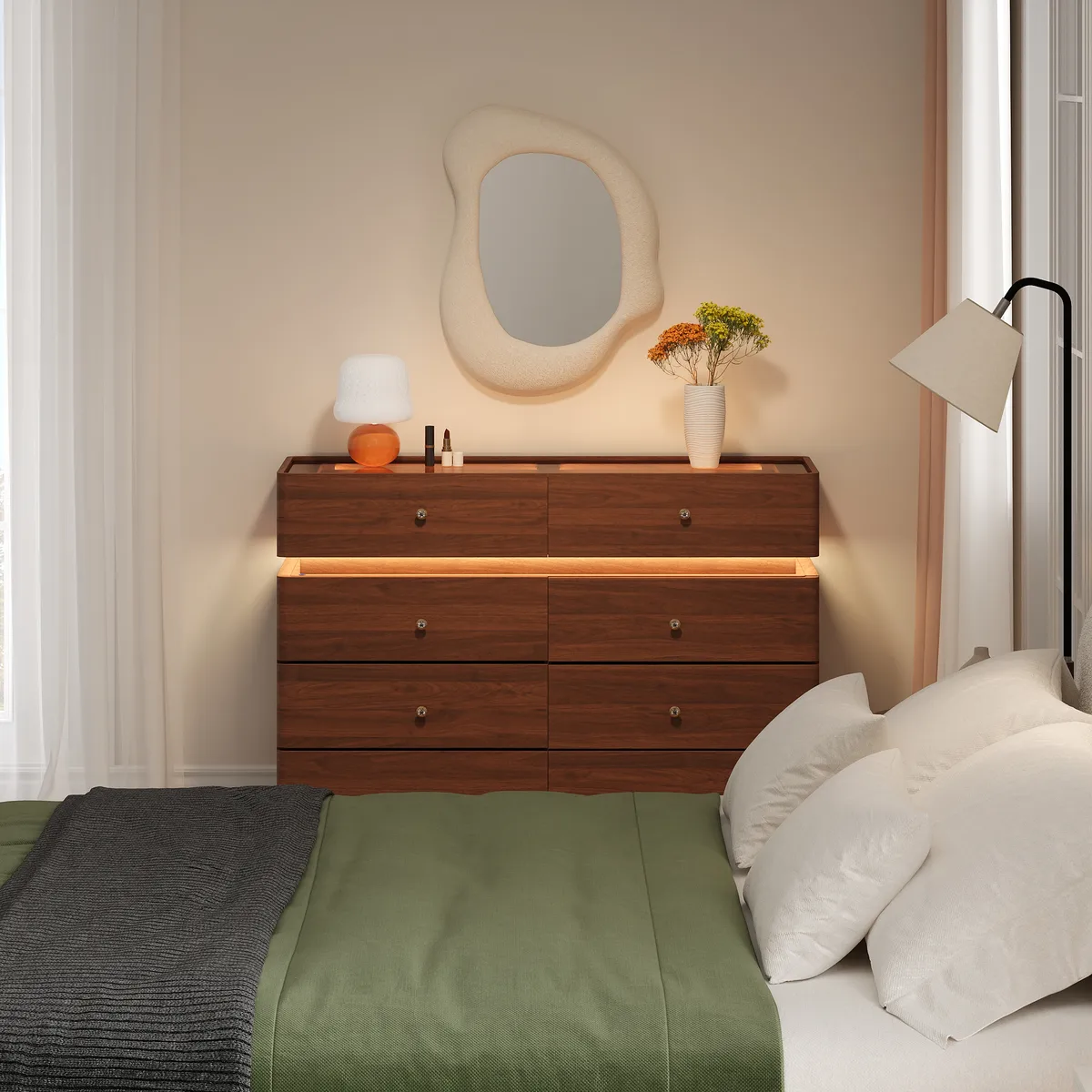 47" Glass Top Walk-in Closet Island 8-Drawer Dresser with Light — image 17