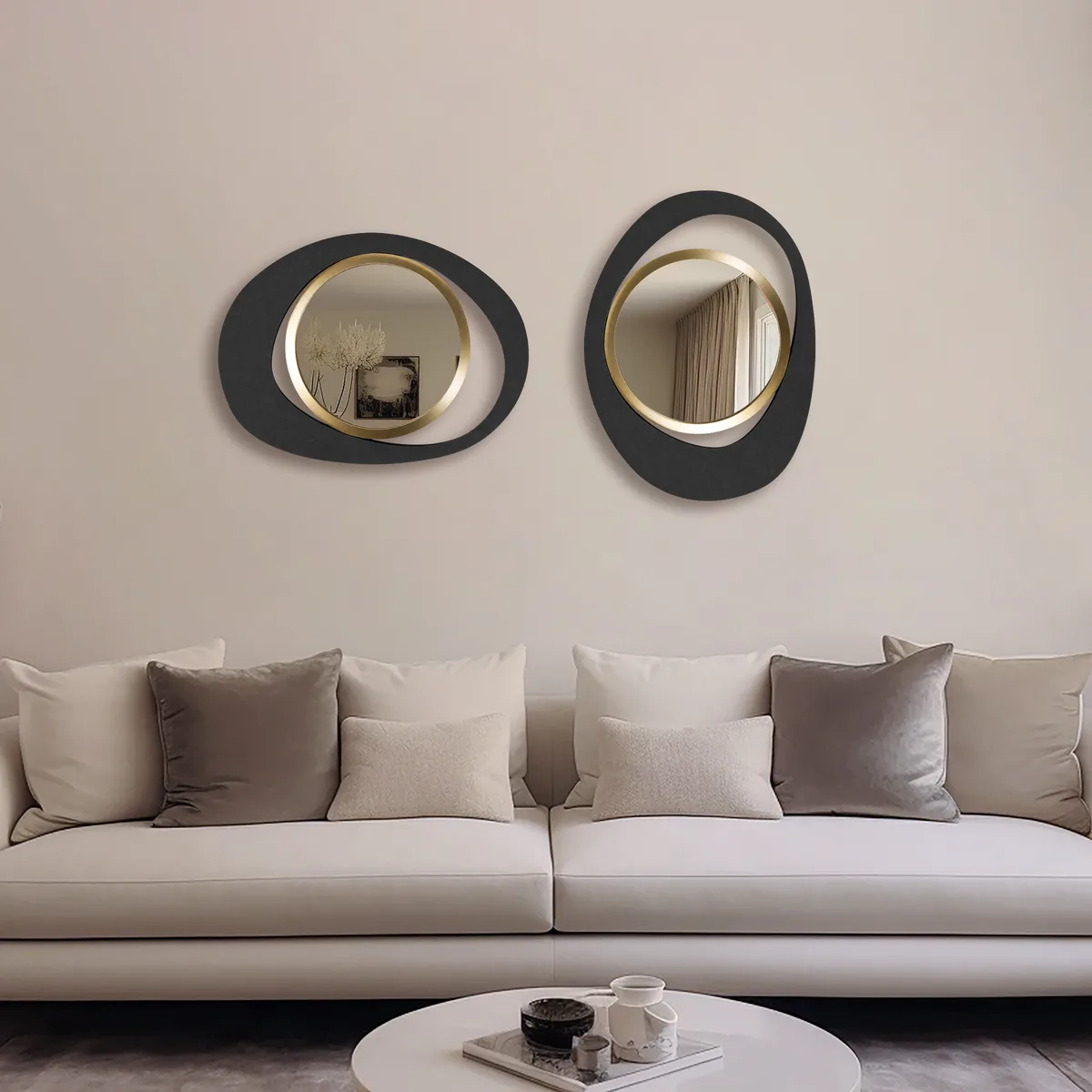 Abstract Wall Mirror, Matte Black and Gold, Horizontal or Vertical — image 4