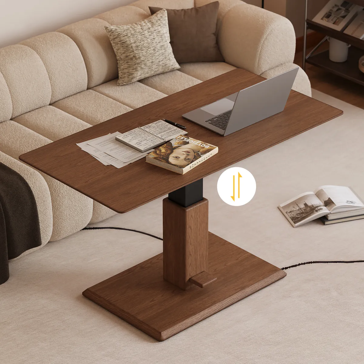 47" Black Lift-Top Height-Adjustable Coffee Table