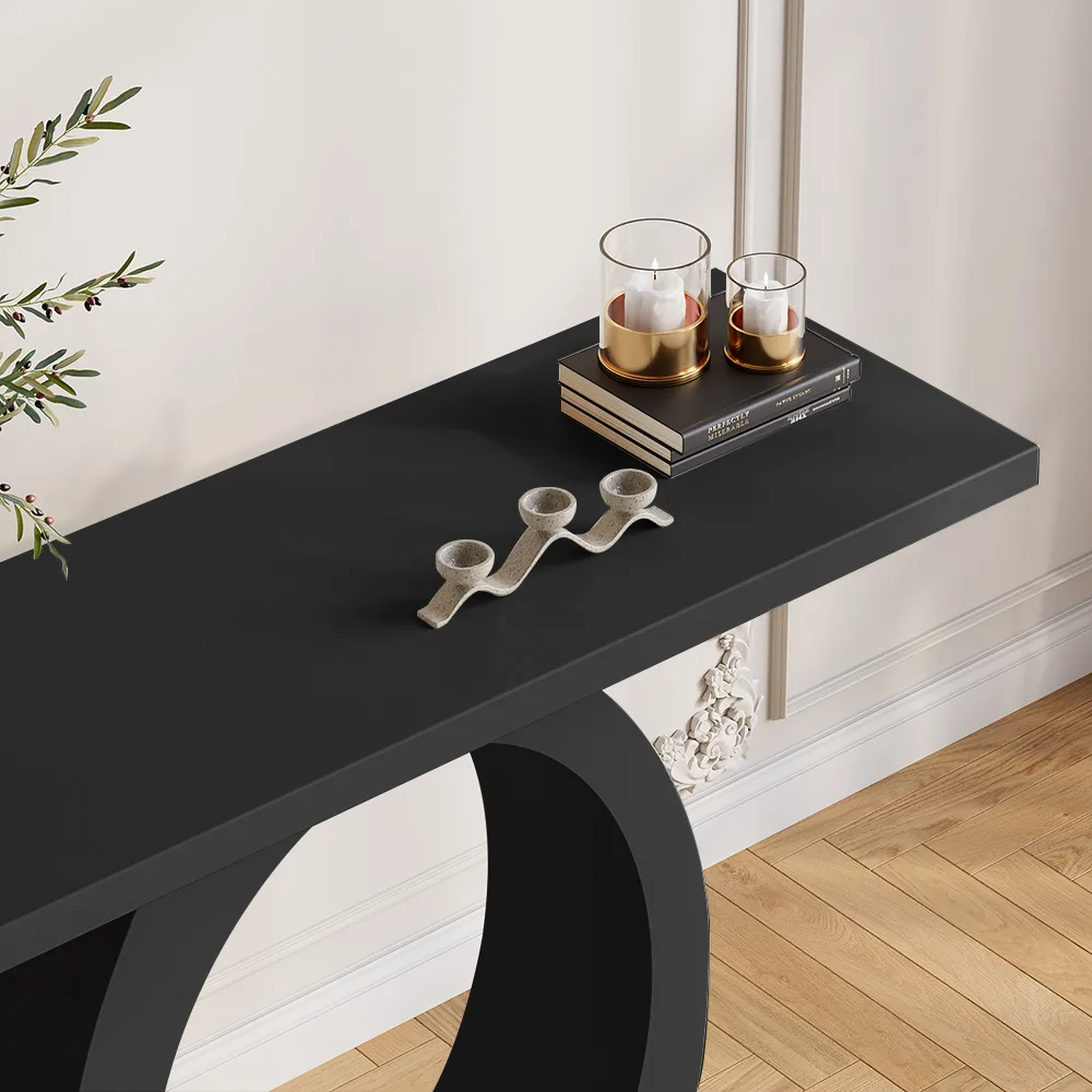 39.4" Modern Black Console Table with Circle Base Rectangular Entryway Table — image 4