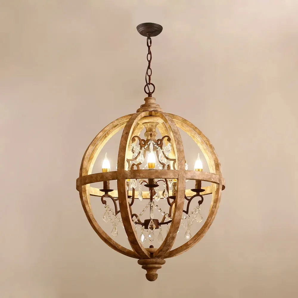 Rustic 5-Light Globe Chandelier Weathered Wooden Ceiling Light — image 4