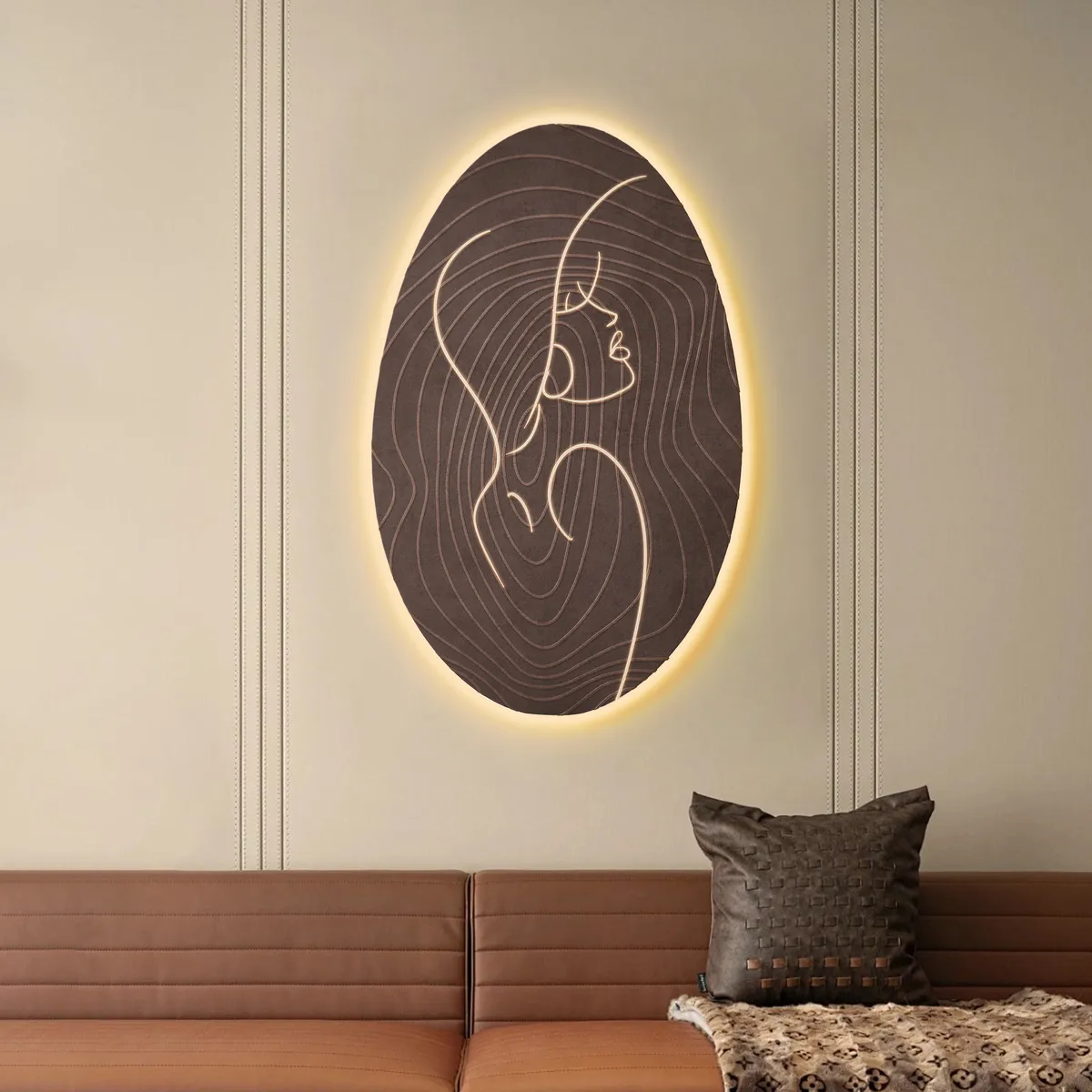 31" Illuminated Abstract Figure Wall Art with Warm LED Backlight, Textured Wall Decor — image 2